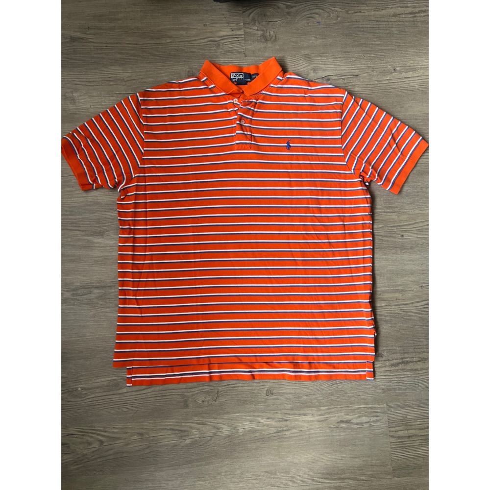 Vintage Polo Ralph Lauren Men's Striped Polo Orange Embroidered Pony Size XXL